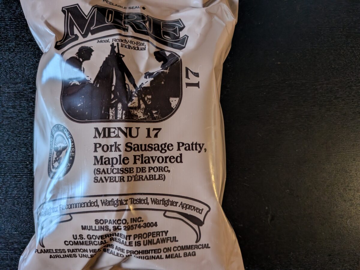 2019年製米軍MREメニューNo.17「Pork Sausage Patty, Maple Flavored」